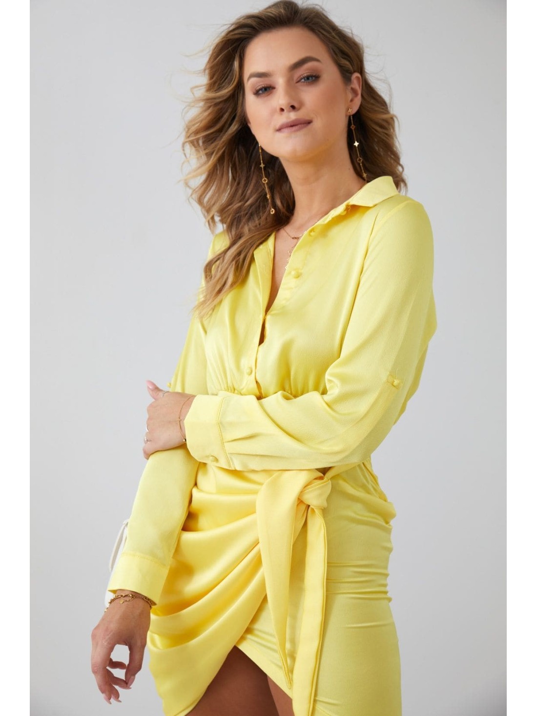 Rochie camasa cu fata legata, galbena FG642 - Magazin online - Boutique